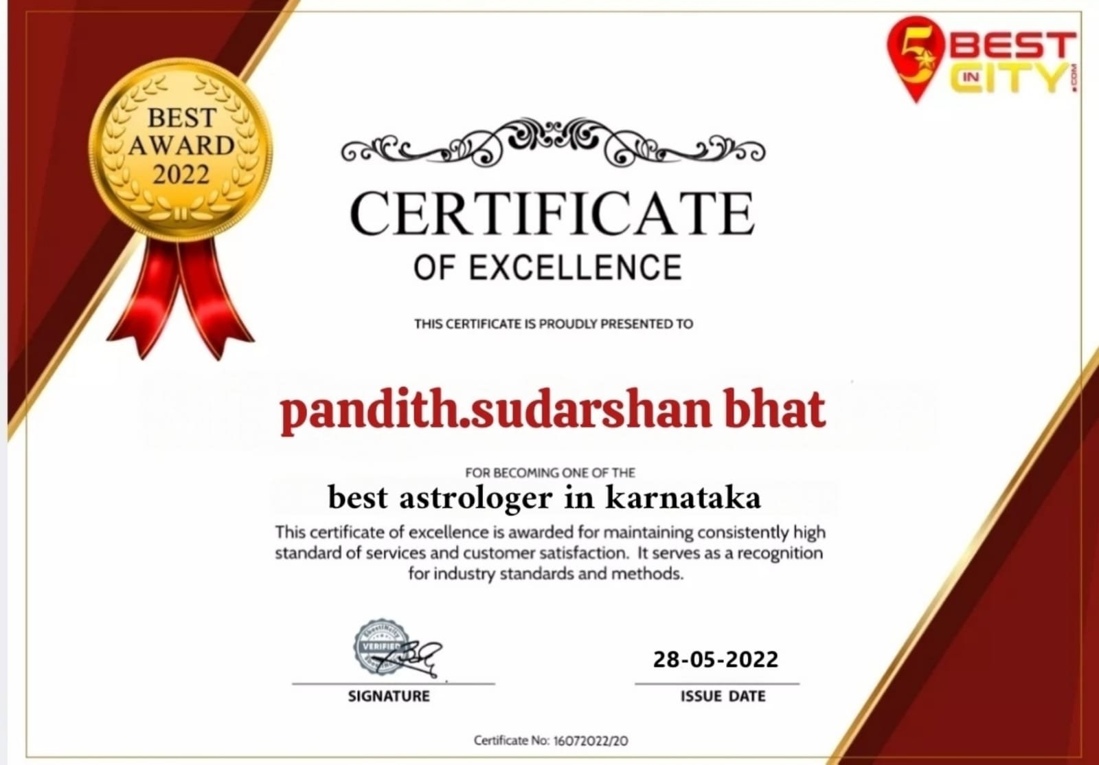 Certificate of Excellence